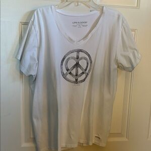 Life Is Good White Tee with Peace/Heart Design